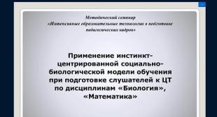 Методический семинар «Применение инстинкт-центрированной социально-биологической модели обучения при подготовке слушателей к ЦТ по дисциплинам «Биология», «Математика»